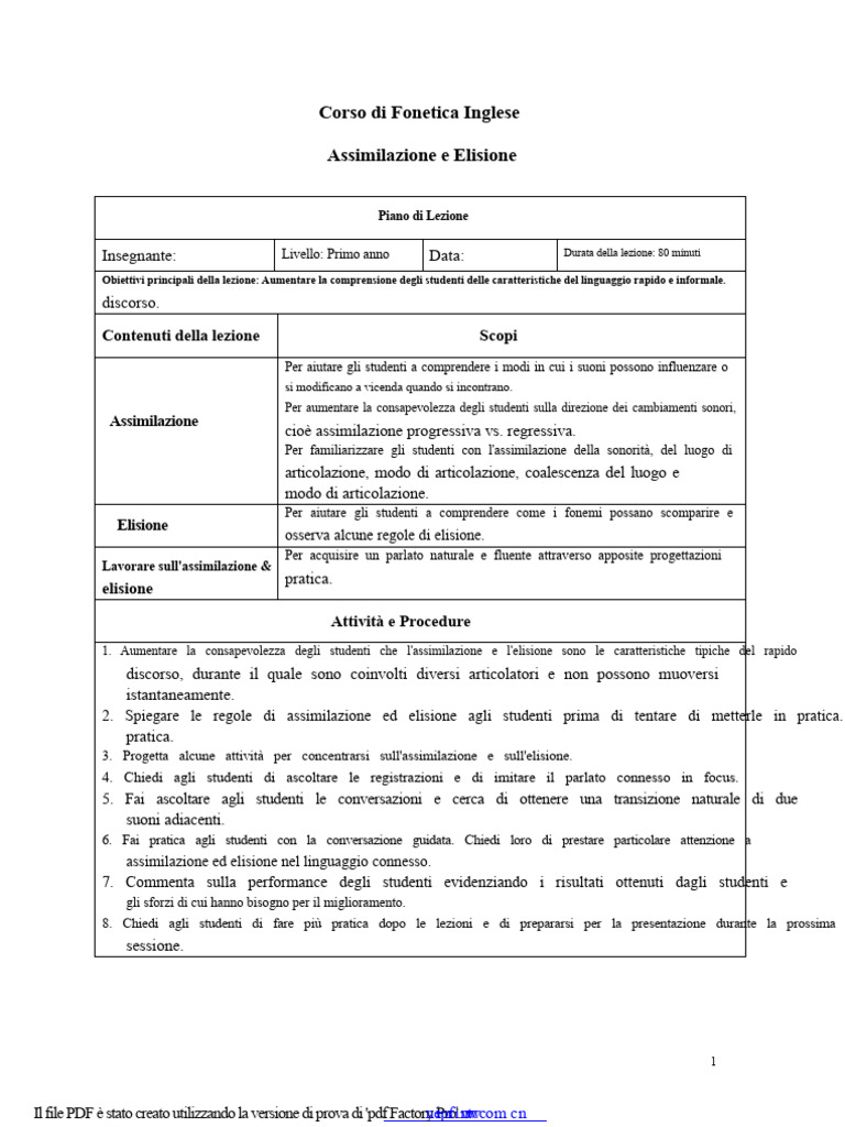 Assimilazione e Elisione | PDF