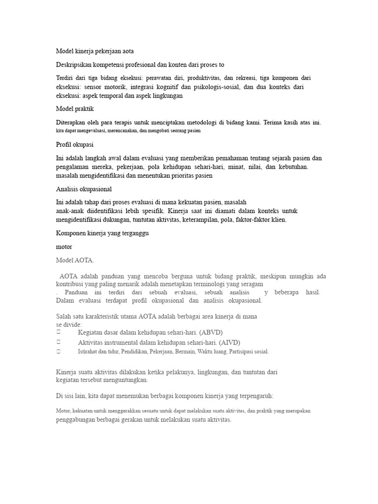 Model Kinerja Pekerjaan Aota | PDF