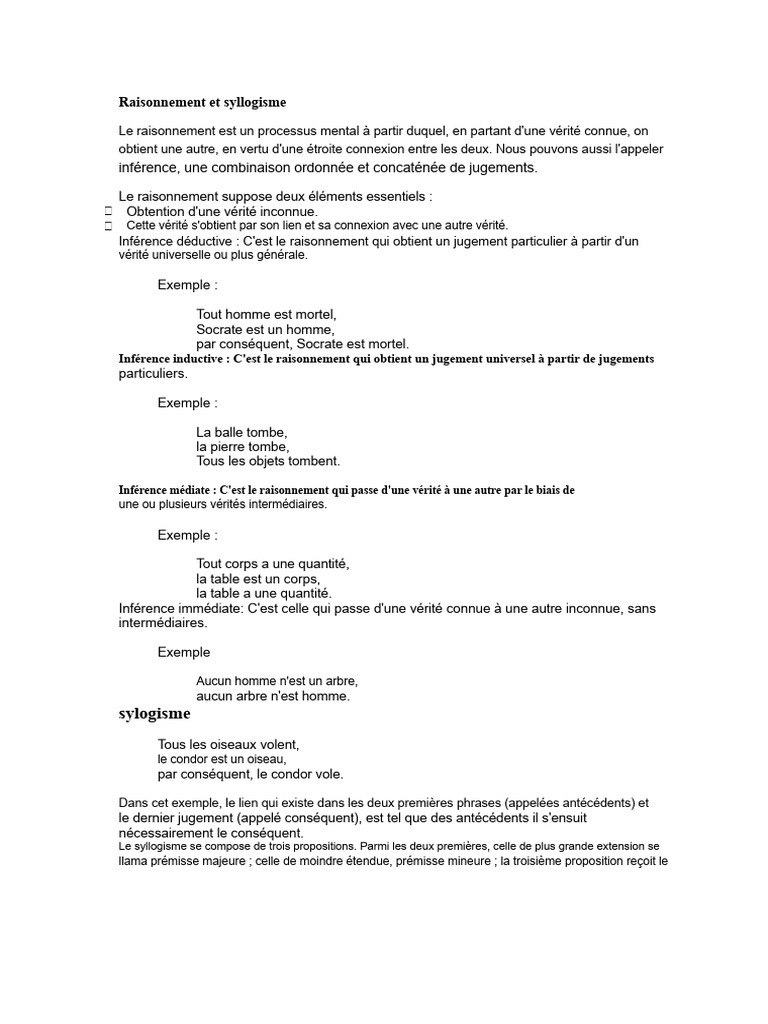 Raisonnement et syllogisme explicatifs PDF Vérité Raison — free download