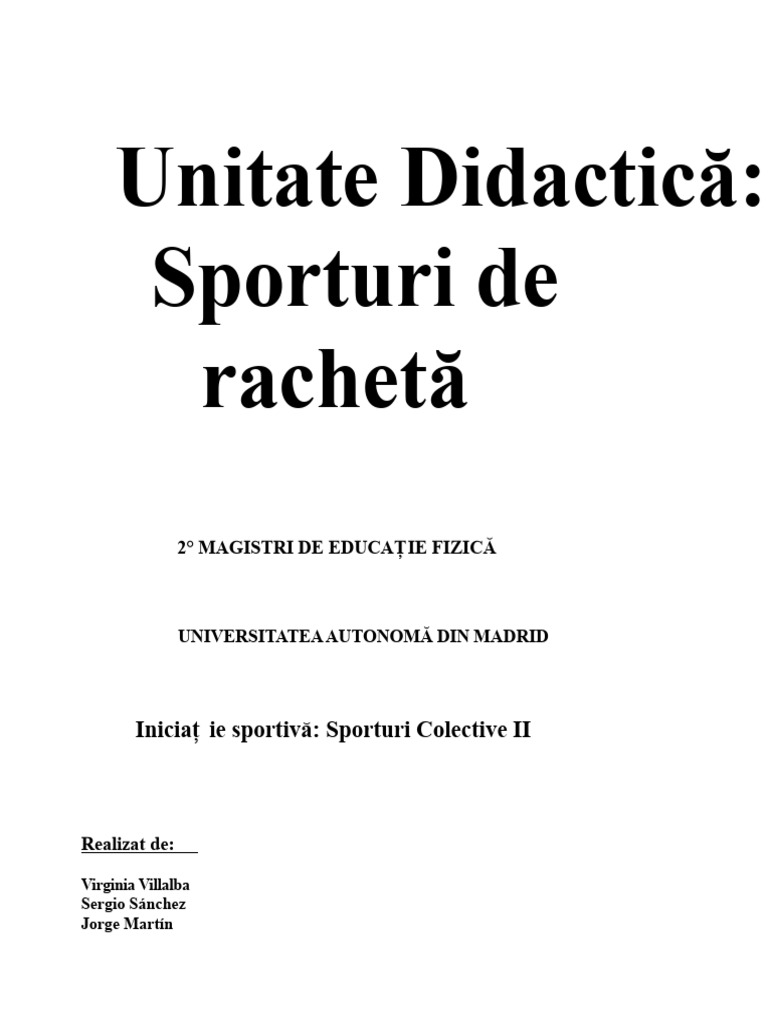 Unitate Didactică Sporturi Cu Racheta | PDF