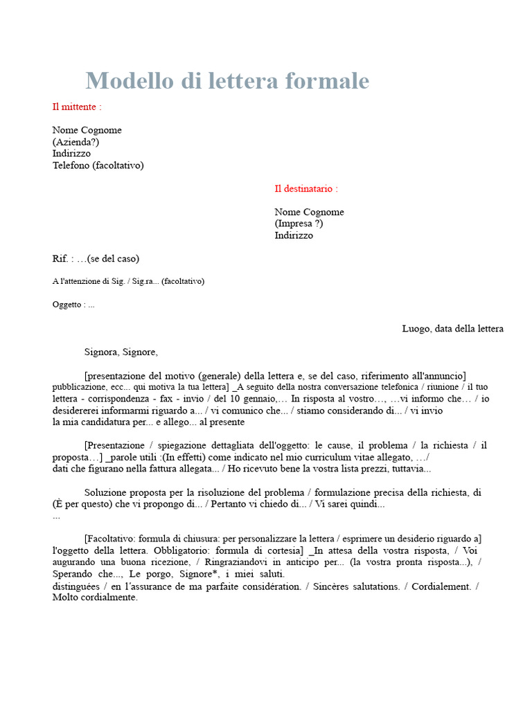 Modello Di Lettera Formale | PDF