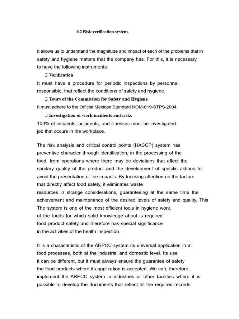 Risk Verification in Food Safety Systems | PDF
