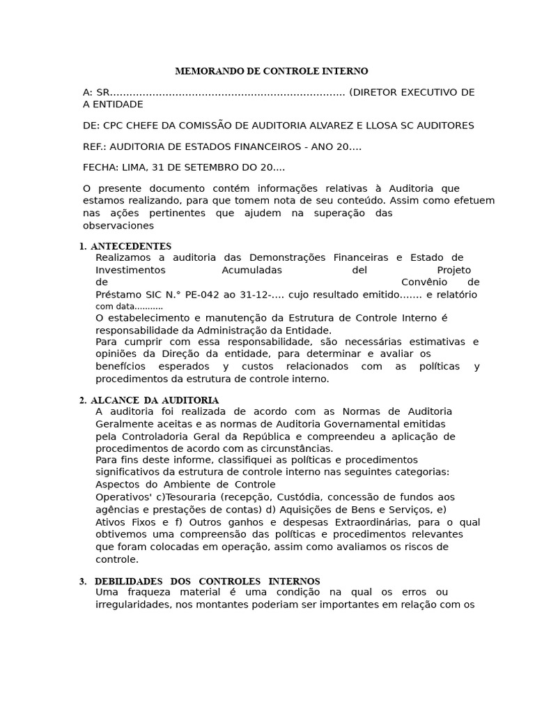 Auditoria de Controle Interno e Recomendações | PDF | Orçamento ...