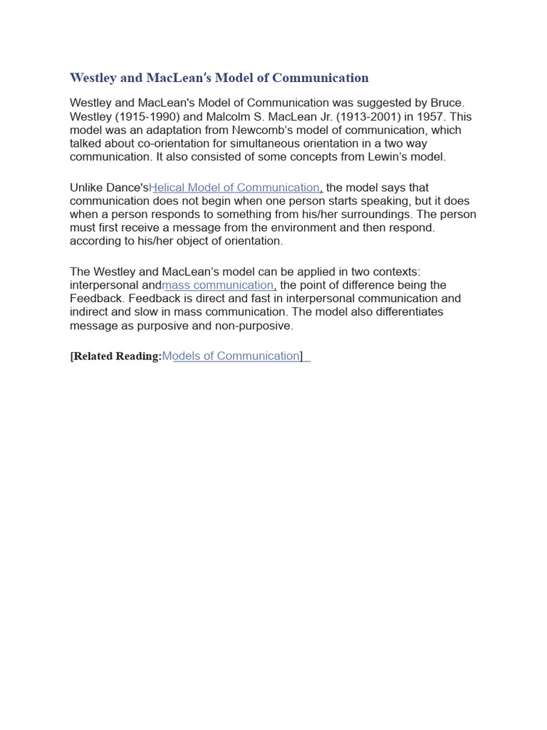 Westley and MacLean Communication Model | PDF | Communication ...