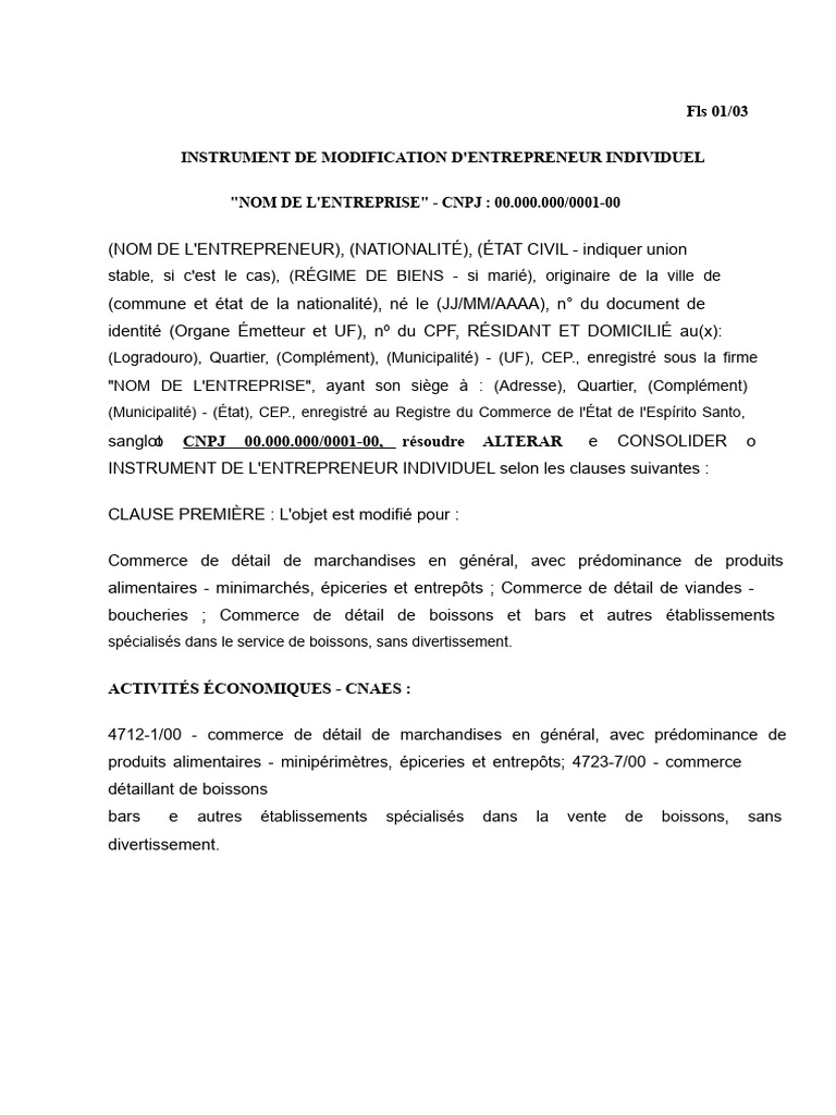 Modification d'Entreprise Individuelle CNPJ | PDF | Économie