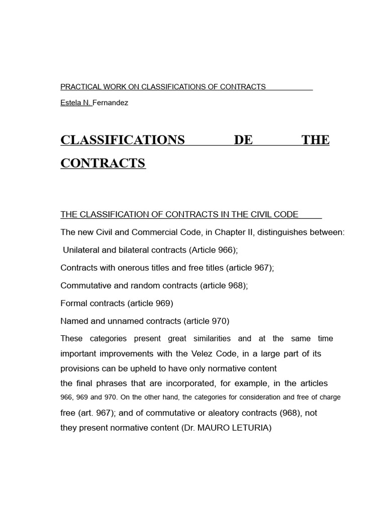 Classifications of Contracts Explained | PDF | Guarantee