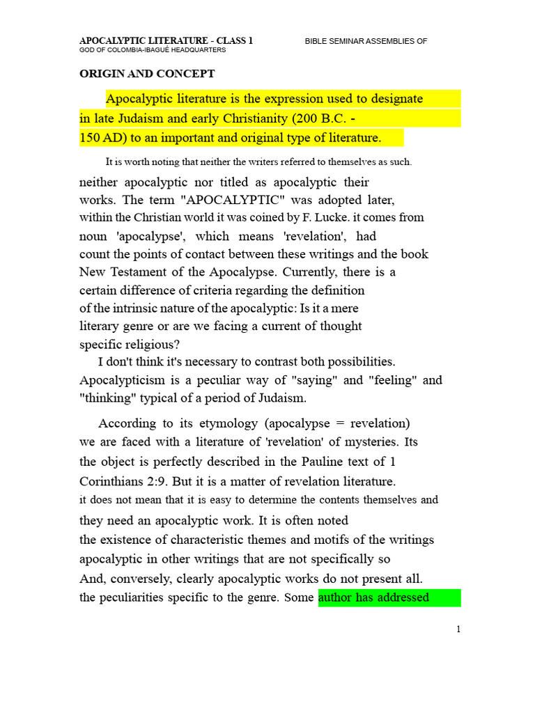 Etymology of Apocalyptic Literature | PDF | Apocalyptic Literature ...