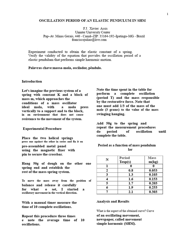 FRA Report PERIOD OF OSCILLATION OF AN ELASTIC PENDULUM IN SHM 29.04.19 ...