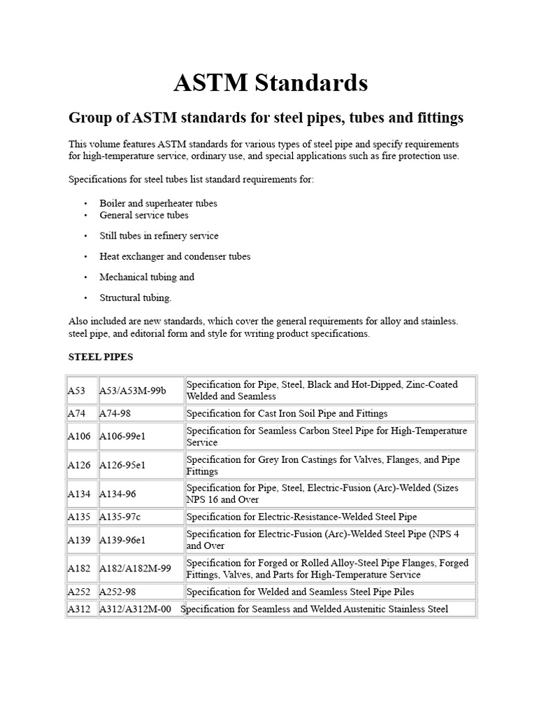 ASTM Standards for Steel Pipes and Tubes | PDF | Steel | Pipe (Fluid ...