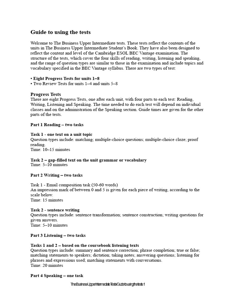Business Upper Intermediate Test Guide | PDF | Ivy League | Question