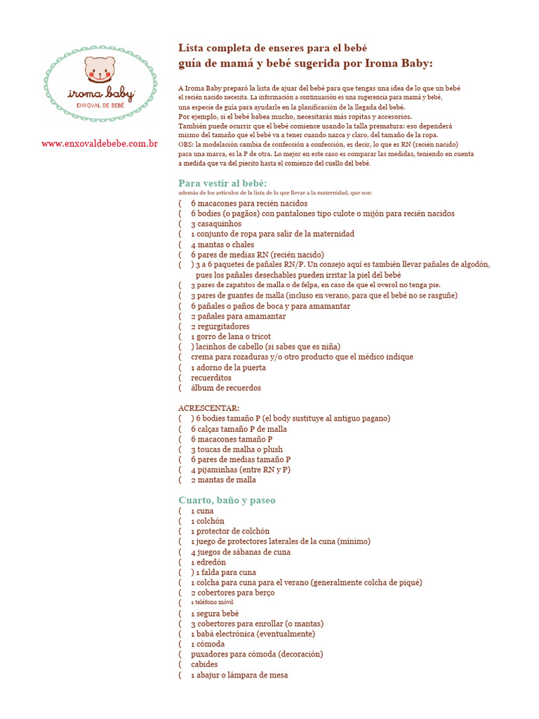 Lista de Ropa de Bebé Completa | PDF | Implementos nacionales | Higiene