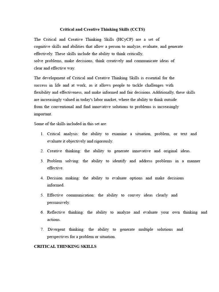 Essential Critical and Creative Thinking Skills | PDF | Critical ...