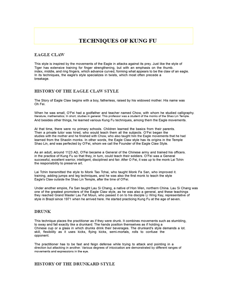 Key Kung Fu Techniques Explained | PDF | Chinese Martial Arts | Shaolin ...