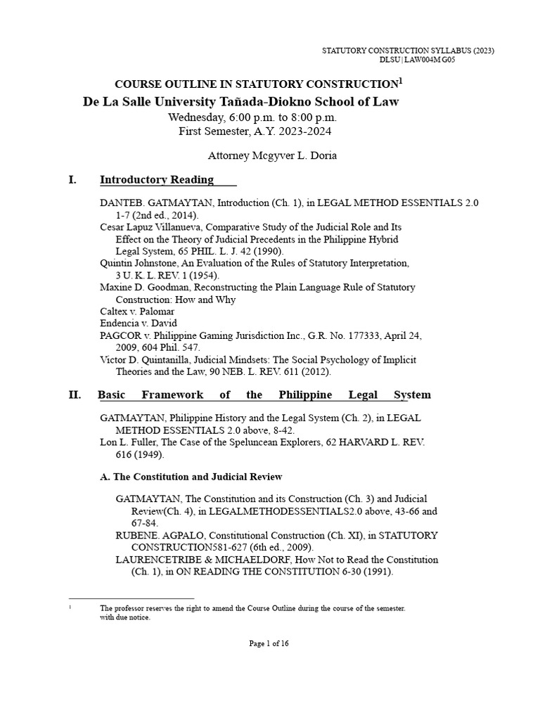 2023 Statutory Construction Syllabus | PDF | Statutory Interpretation ...