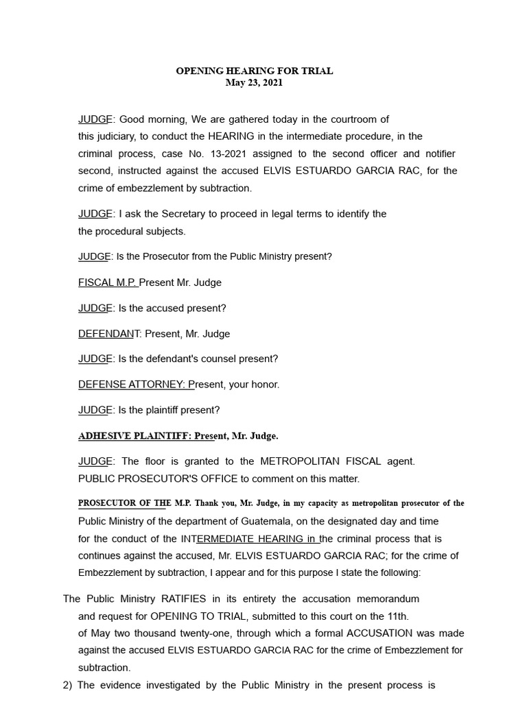 Opening Hearing For Trial 1 | PDF | Prosecutor | Trials