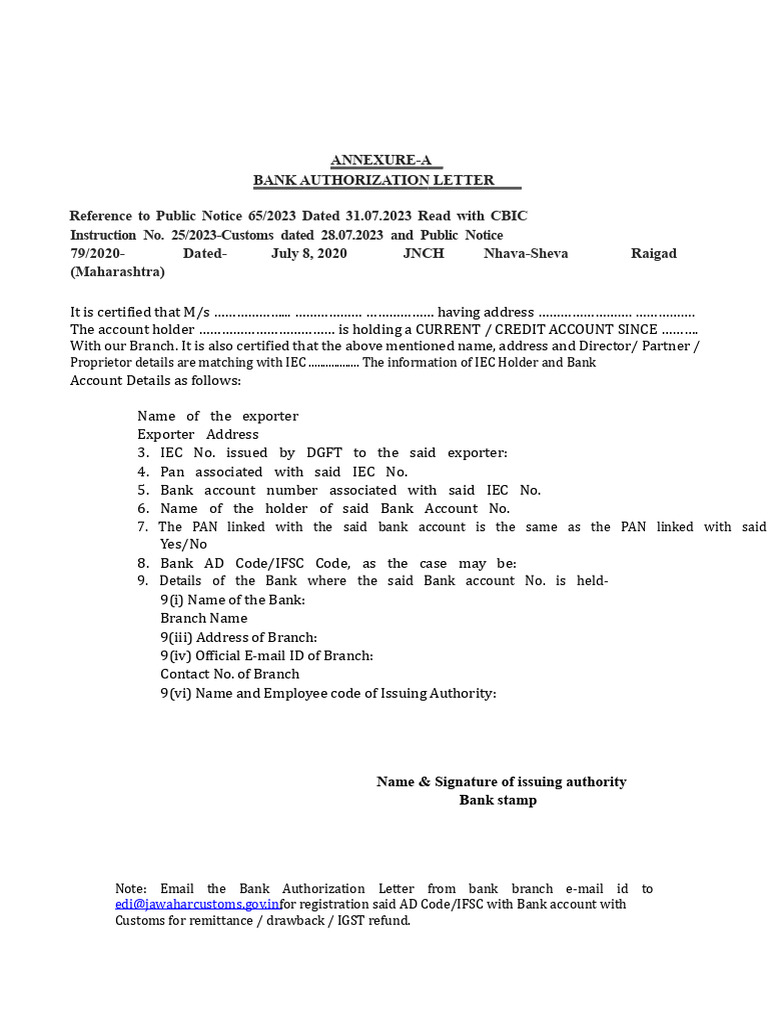 Bank Authorization Letter Template | PDF