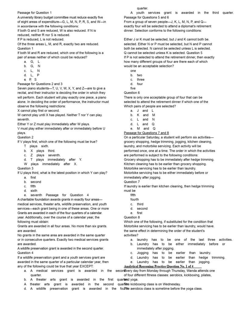 Analytical Reasoning Practice Questions | PDF | Color