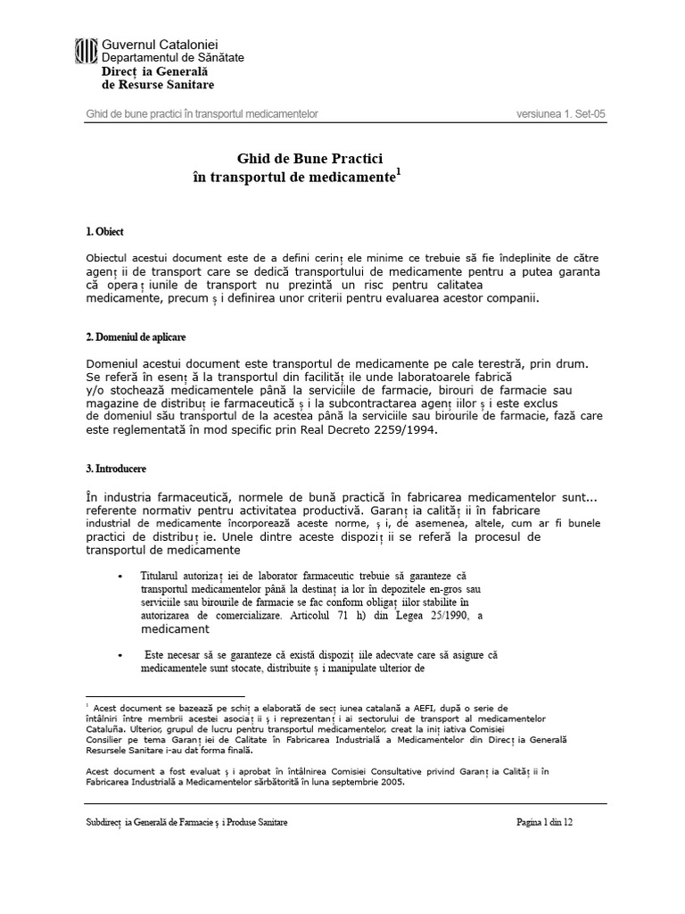 Practici Bune in Transportul Medicamentelor Ver 1 Set 05 | PDF