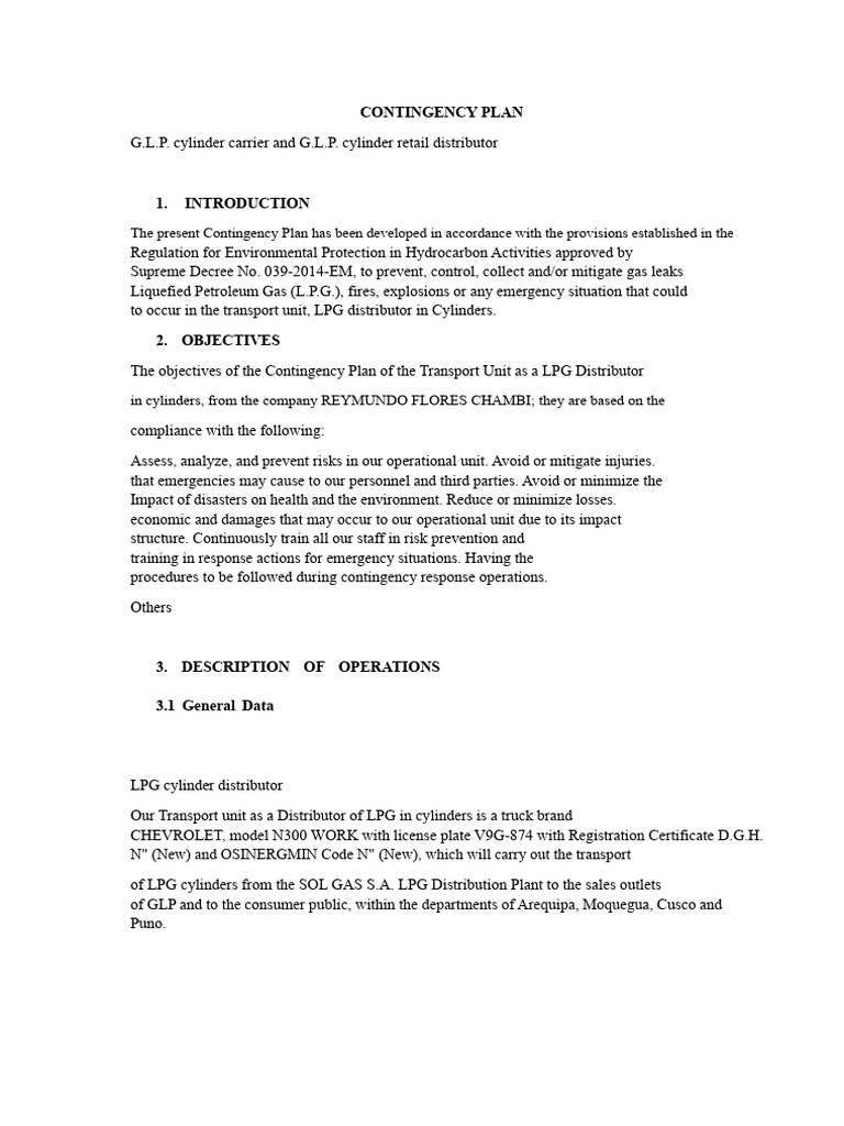 LPG Cylinder Transport Contingency Plan | PDF | Liquefied Petroleum Gas ...