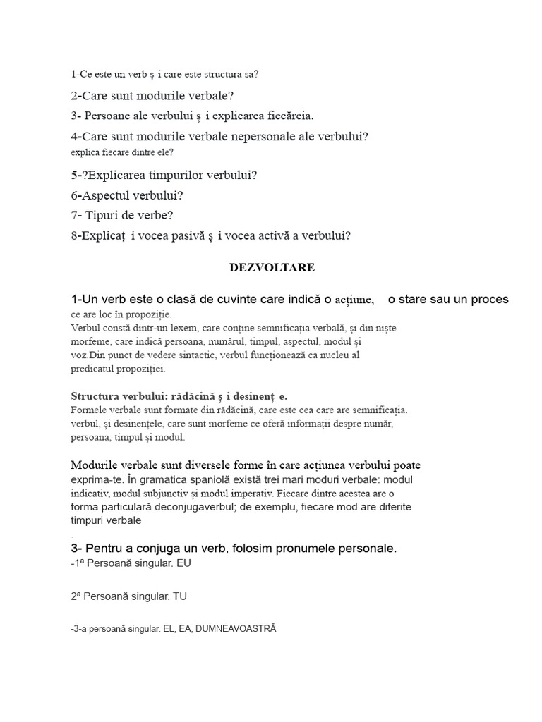 Conceptul Și Structura Verbului | PDF
