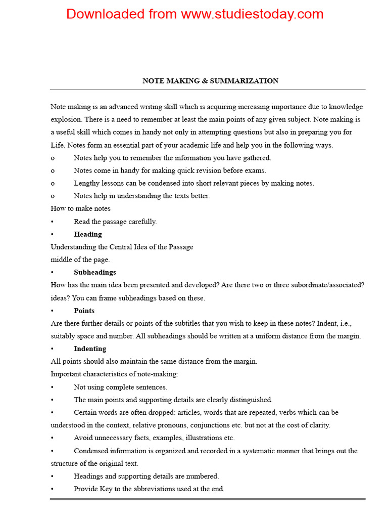 Note Making and Summarization Guide | PDF | Healthy Diet | Experience