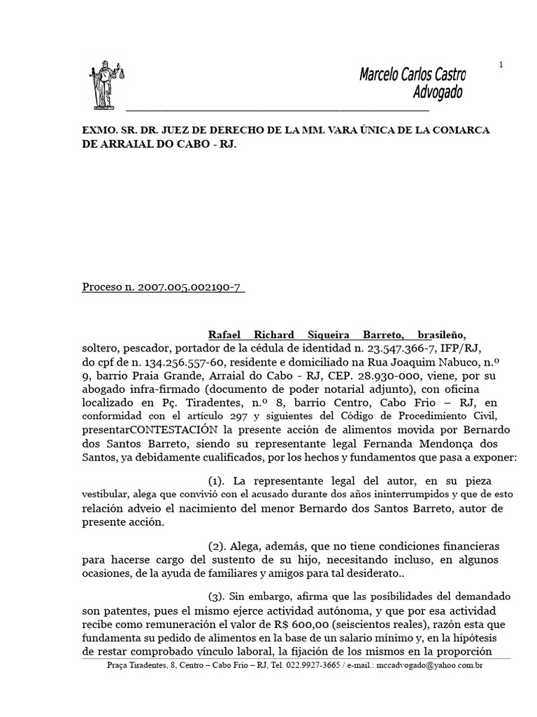 Contestación A La Acción de Alimentos 2 | PDF | Salario | Pensión ...