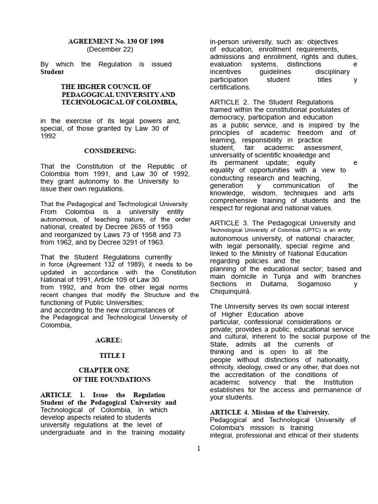 Student Regulations of UPTC Colombia | PDF | University And College ...