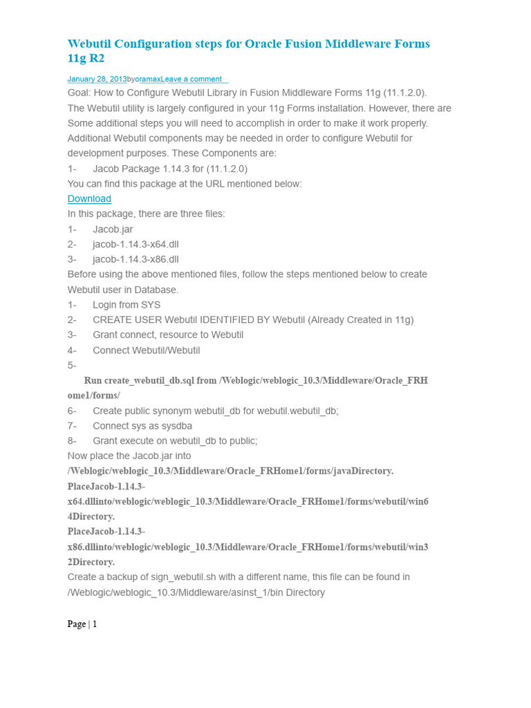 Webutil Configuration Steps For Oracle Fusion Middleware Forms 11g ...