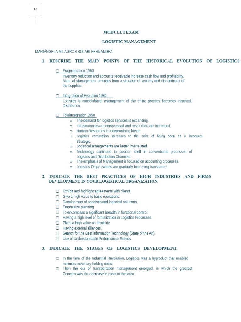 EXAM MODULE I - Administration and Logistics Management | PDF ...