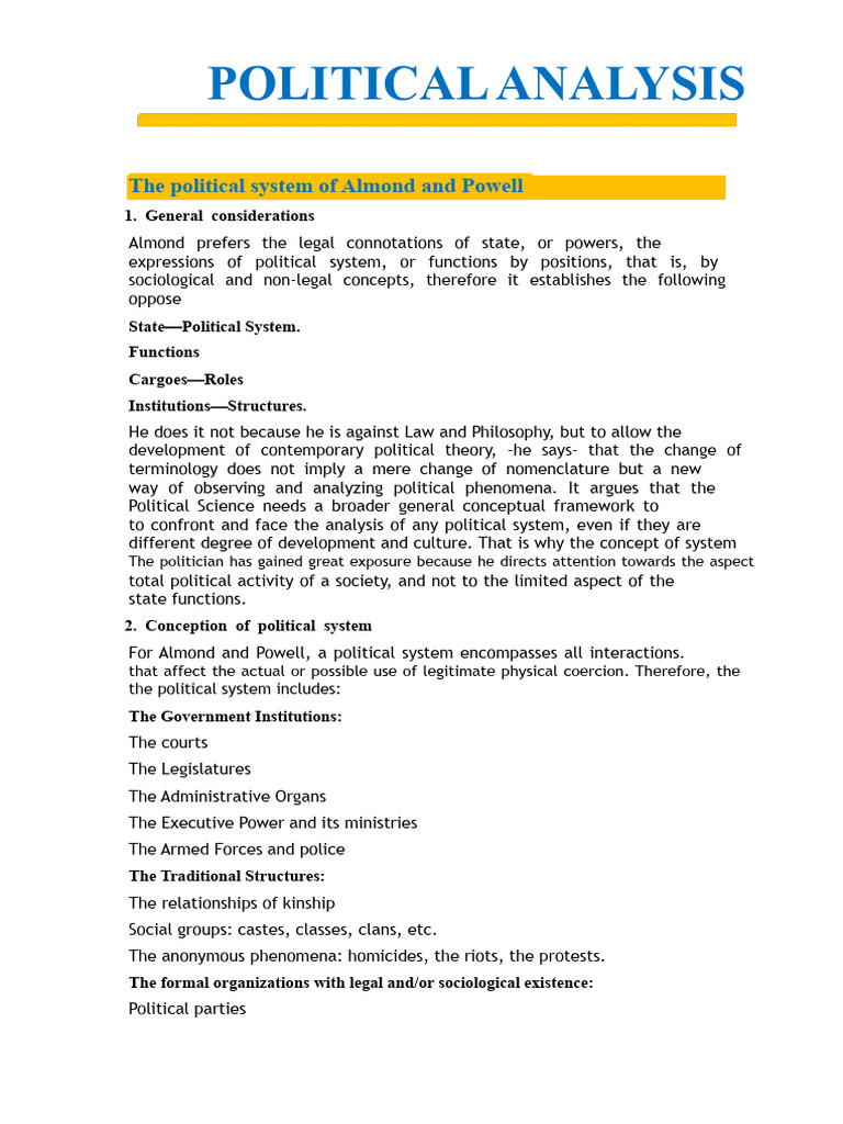 Almond and Powell's Political System Analysis | PDF | System | Attitude ...