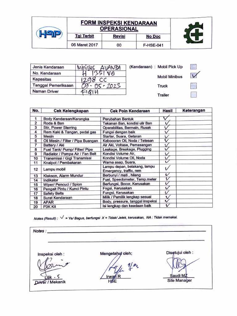 Panduan Inspeksi Kendaraan Lengkap | PDF