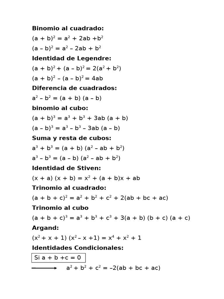 Identidades de Binômios e Trinômios | PDF