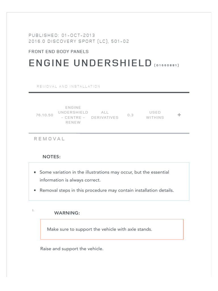 Discovery Sport Engine Undershield Guide | PDF