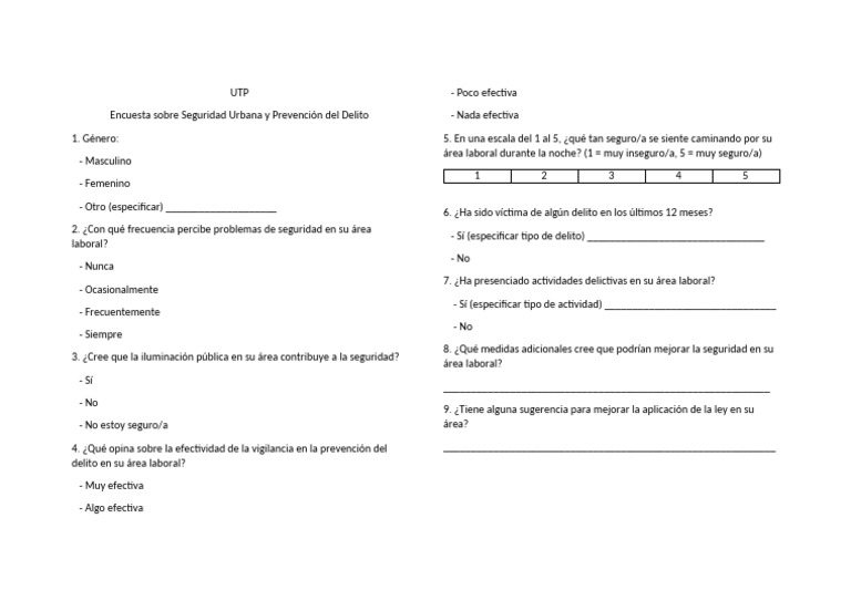 Encuesta Sobre Seguridad Urbana y Prevención Del Delito | PDF