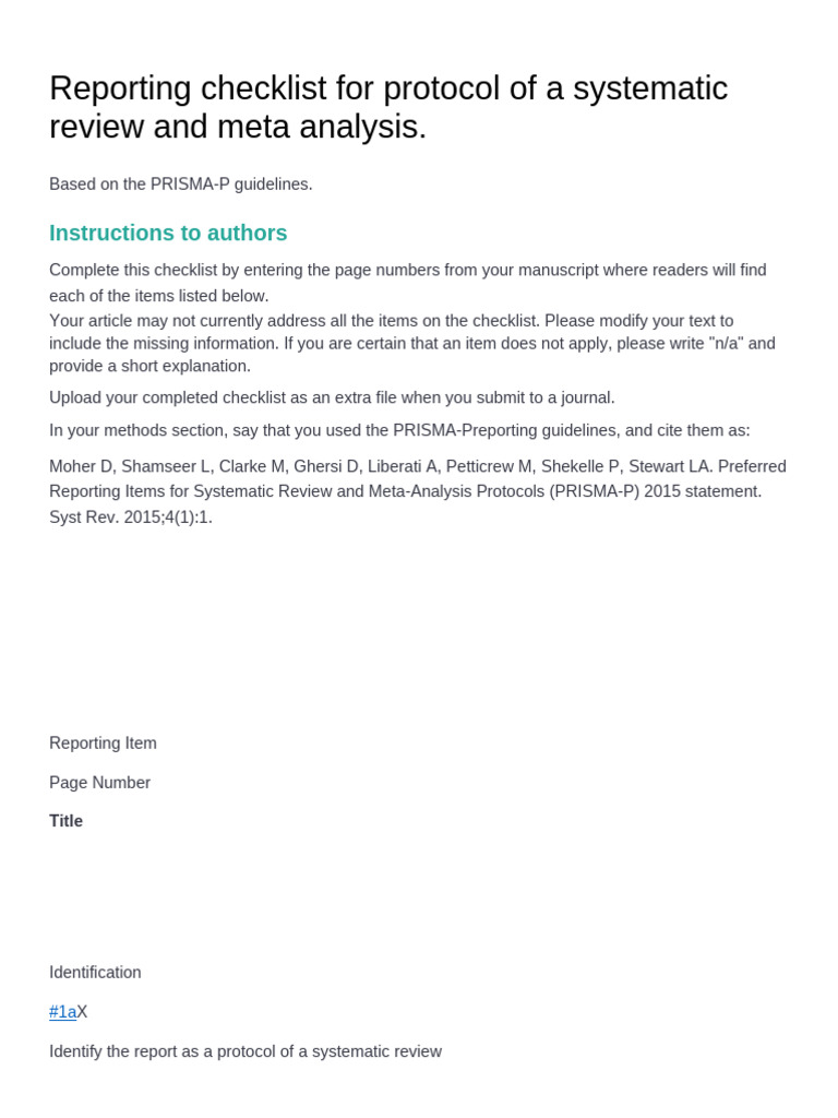 PRISMA-P Checklist for Systematic Reviews | PDF | Systematic Review ...