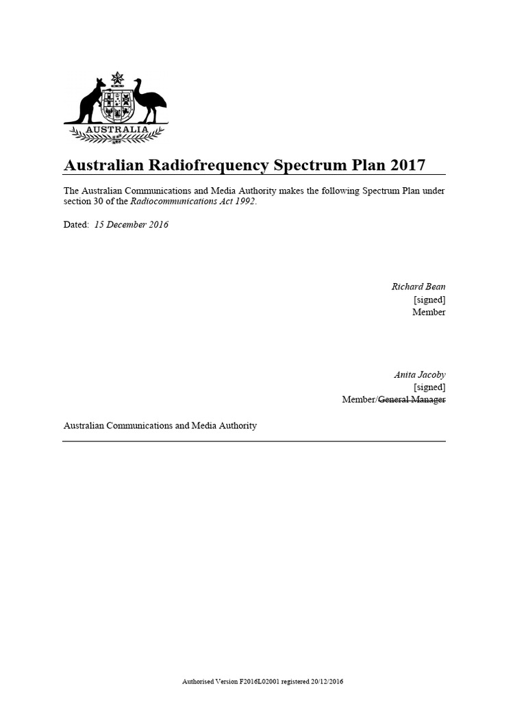 Australian Radiofrequency Spectrum Plan 2017 | PDF | Radio Spectrum | Radio