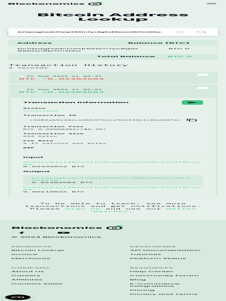 Bitcoin Address Wallet Lookup - Blockonomics | PDF
