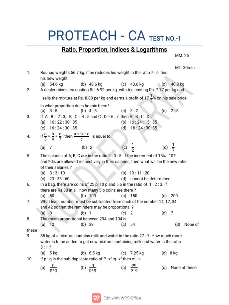 Mean Proportional and Ratios Worksheet | PDF | Ratio | Chess Theory