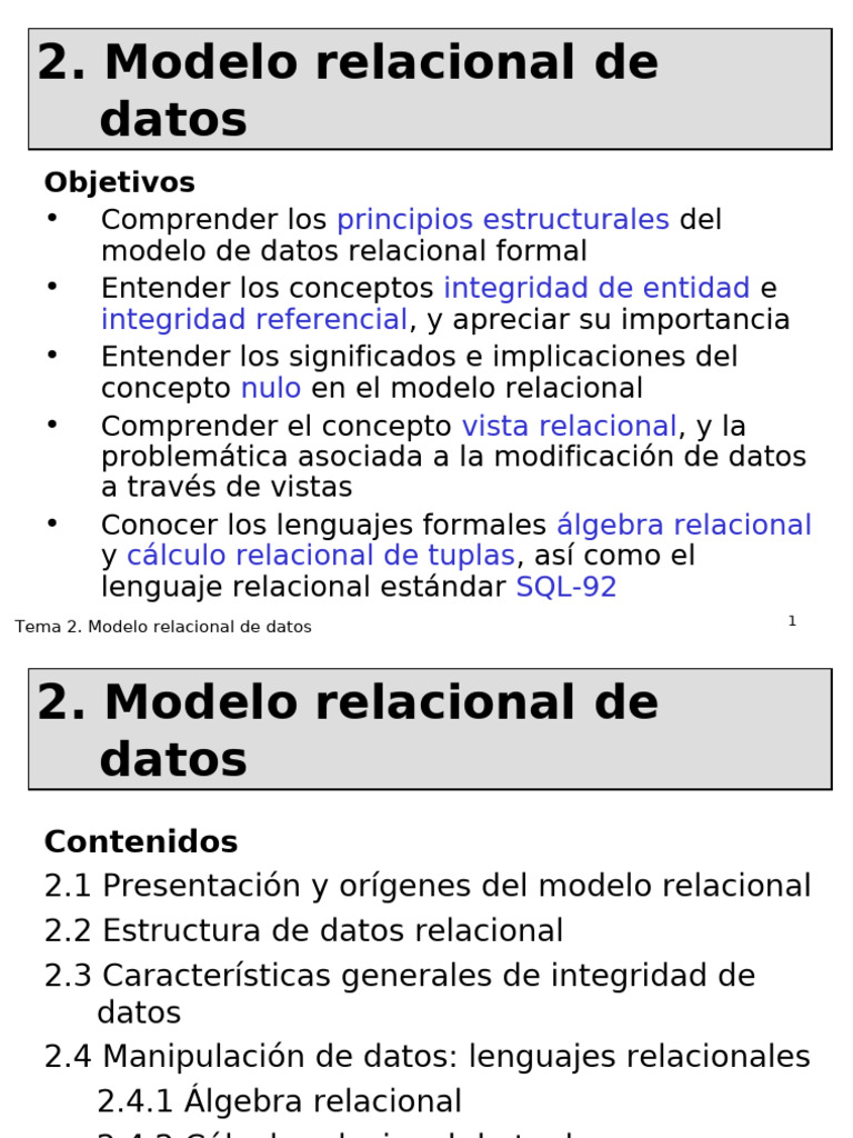 Modelo Relacional de Datos: Fundamentos y SQL | PDF | Base de datos ...