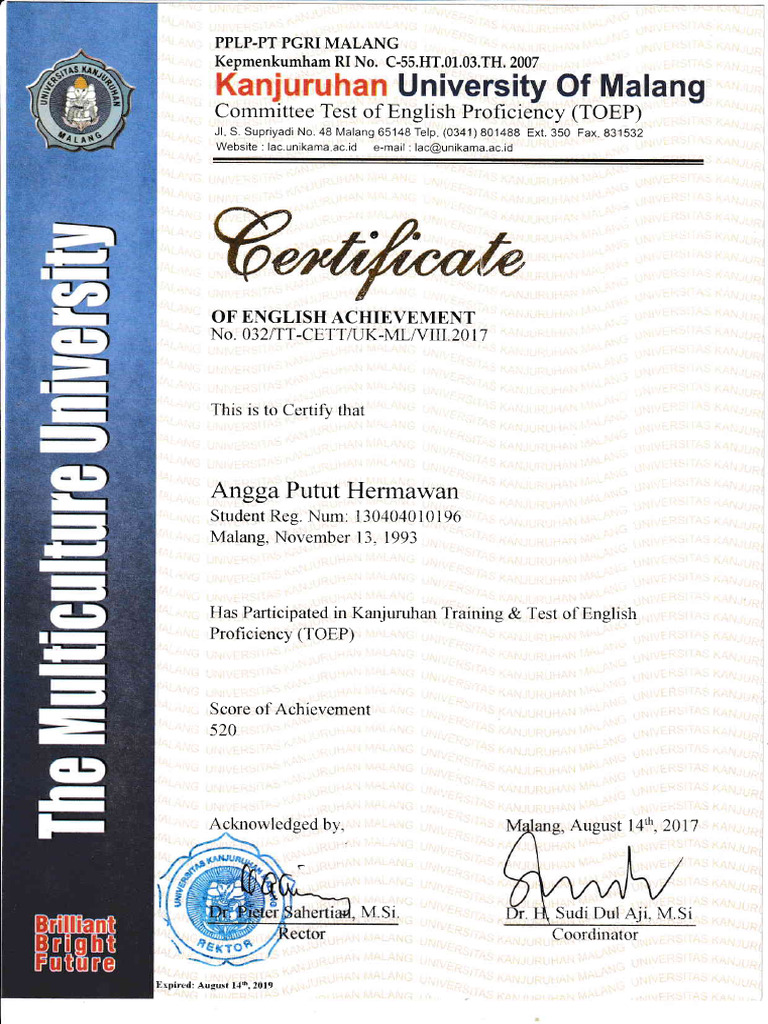 Certificate TOEP | PDF