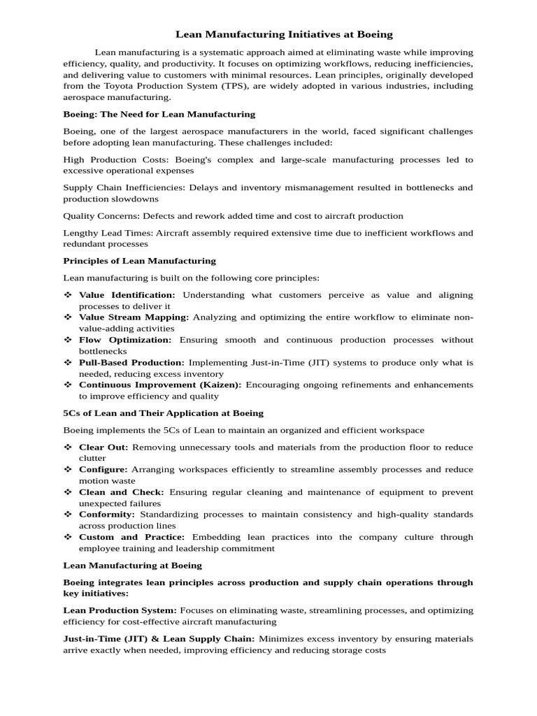Lean Manufacturing at Boeing: Key Initiatives | PDF | Lean ...