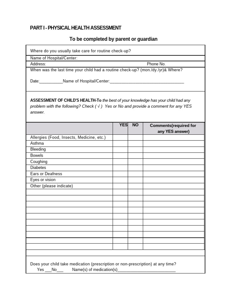 Child Health Assessment Form | PDF