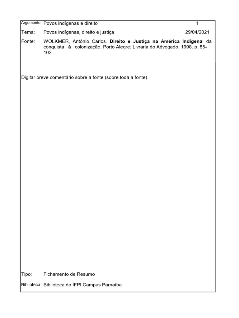 Modelo de Fichamento Bibliográfico | PDF