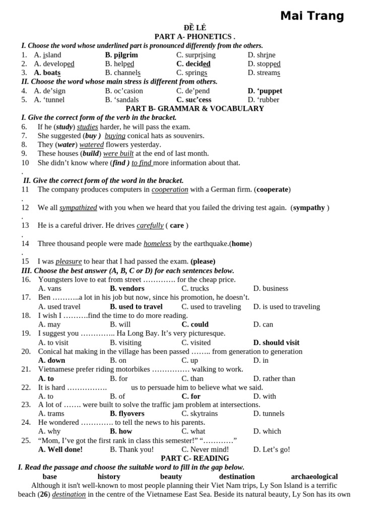 Phonetics and Grammar Practice Test | PDF | Pollution | Municipal Solid ...