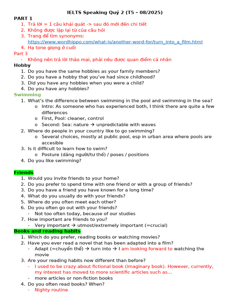 IELTS Speaking Guide: Quý 2 2025 | PDF | Invention | Mobile Phones