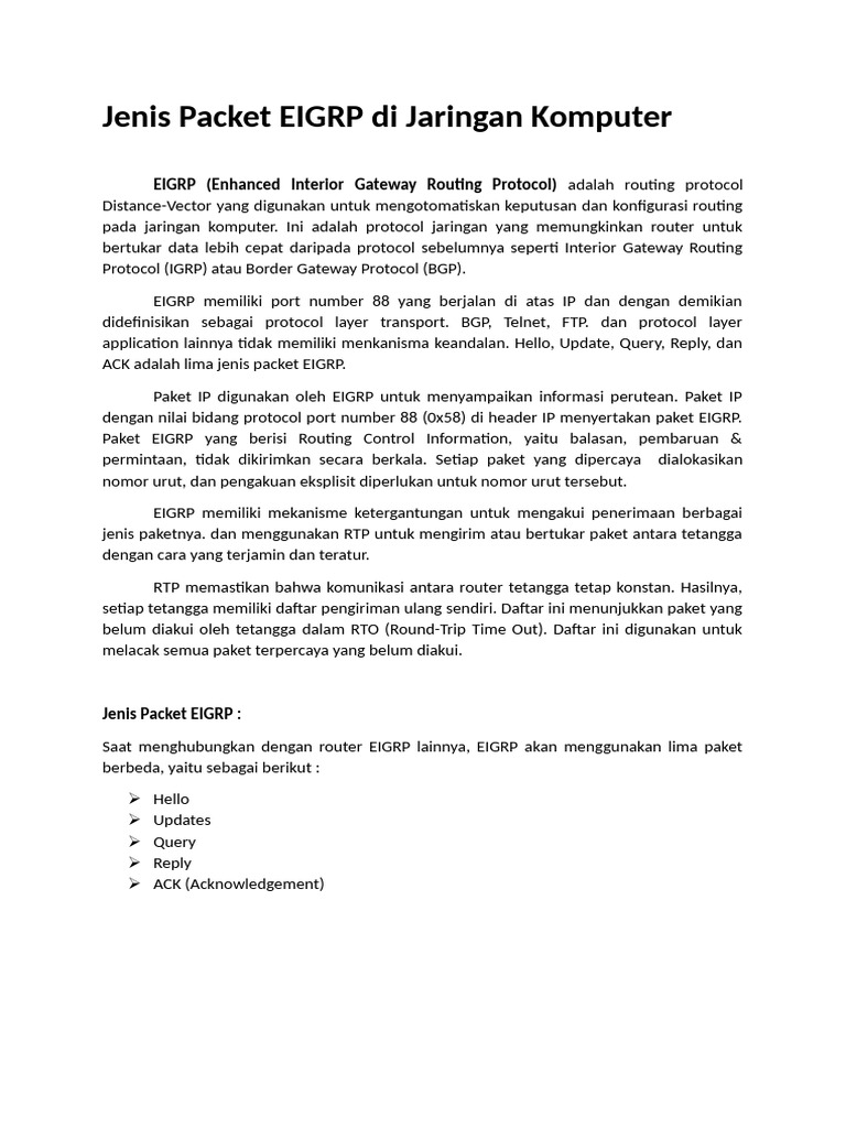 Type Packets Routing EIGRP in Computer Network | PDF