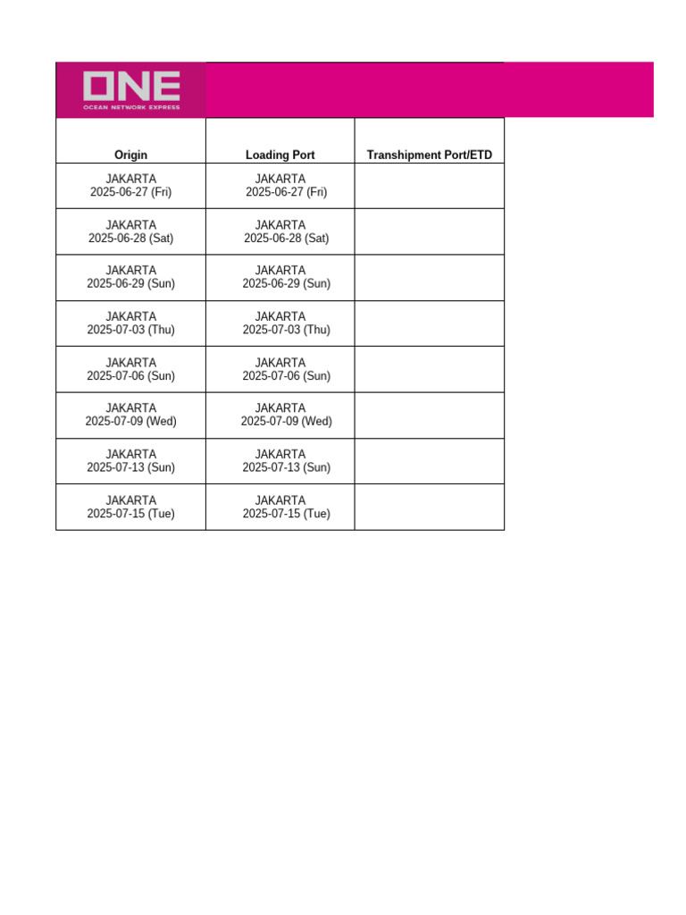 One p2p Schedule Idjkt To Sgsin 20250617 | PDF
