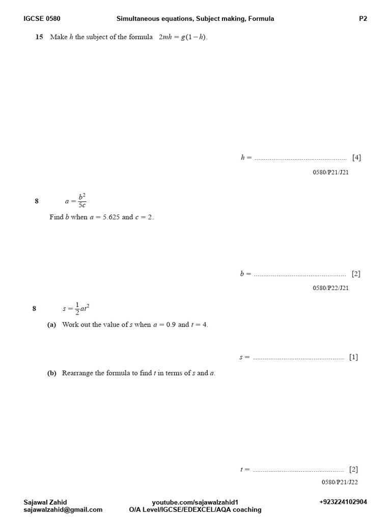 2.2 Simultaneous Equations, Subject Making, Formula | PDF | Vocational ...