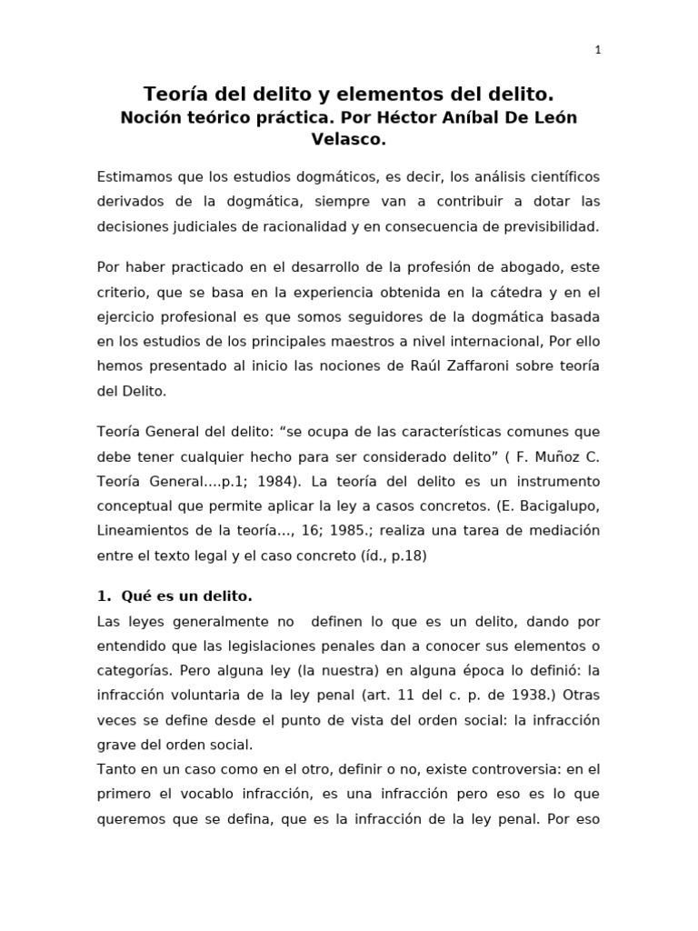 Elementos de la Teoría del Delito | PDF | Derecho penal | Intención ...