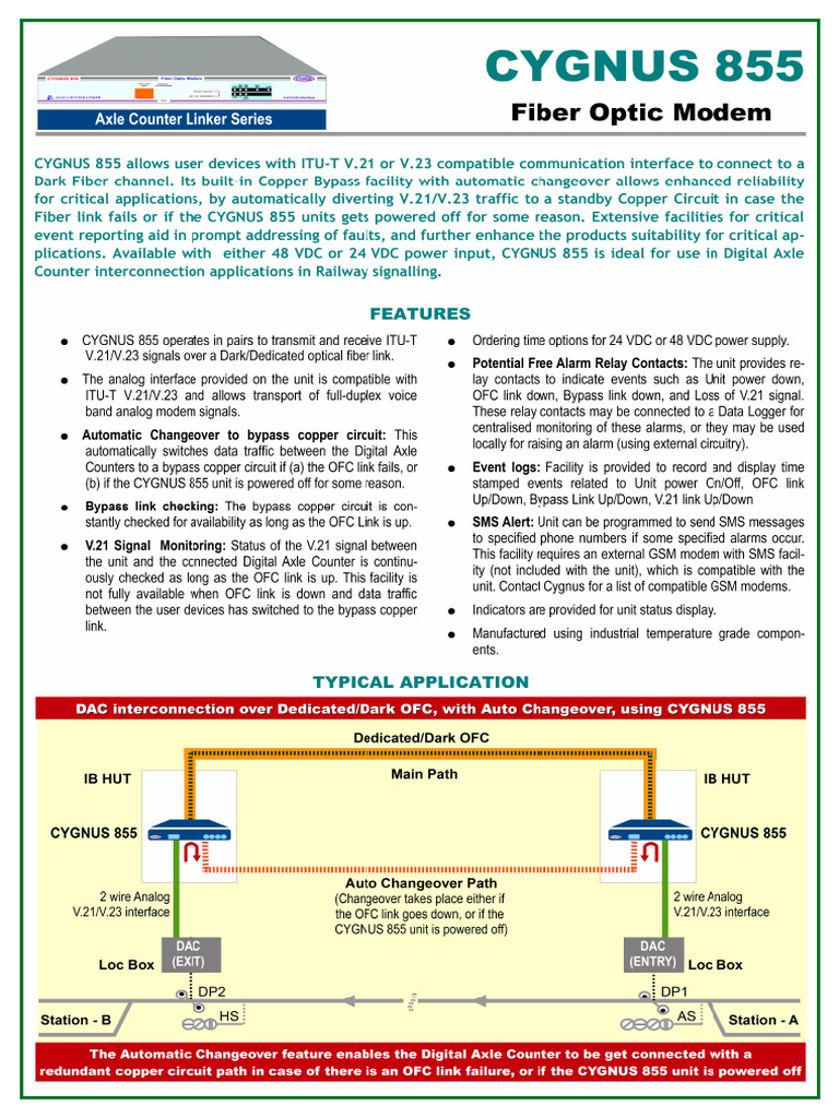 CYGNUS 855 V21 V23 To Fiber Optic Modem | PDF